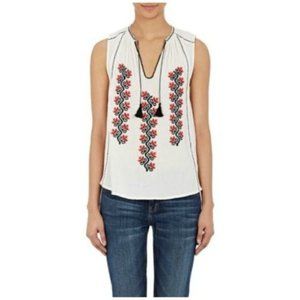 Ulla Johnson Alix Sleeveless Embroidered White & Black Top Size 4